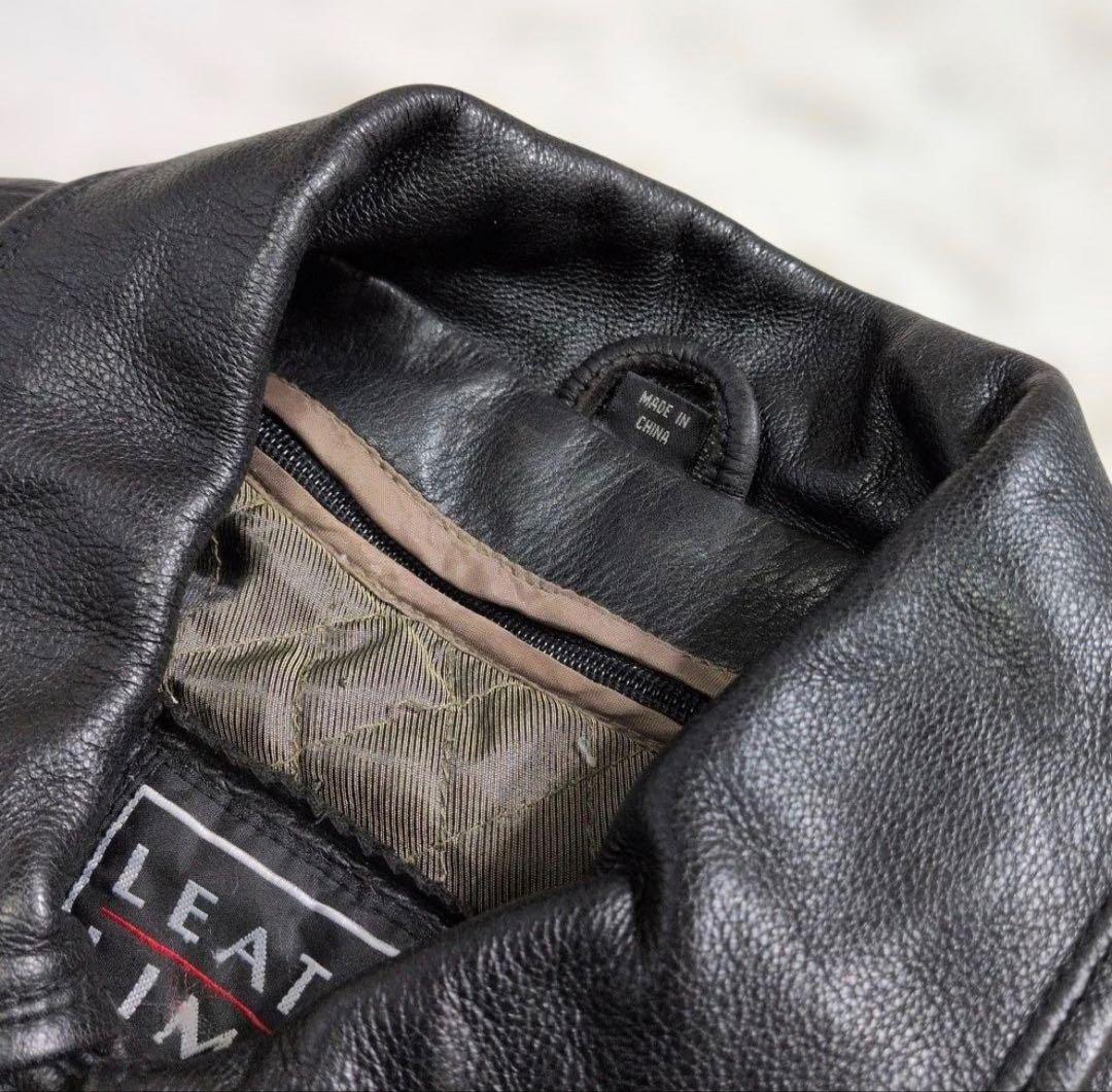 極上のシボ革☆ヴィンテージ カーコート ライナー付 黒 実寸XL相当 超