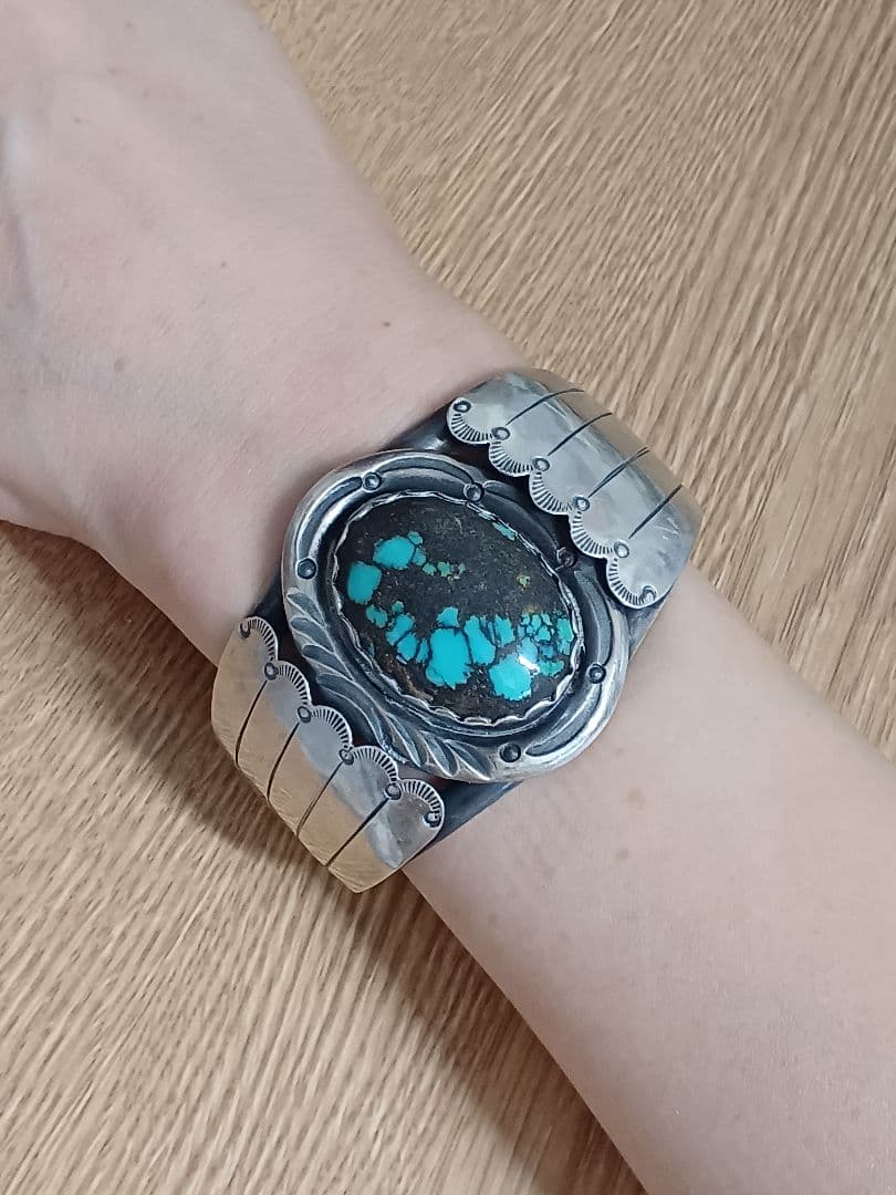 ターコイズ シルバー ブレスレット バングル バングル シルバー925 メンズ フェザー ターコイズ ブレスレット : 革