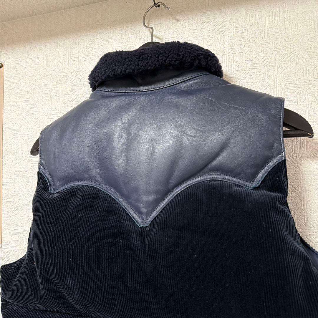 ロッキーマウンテン ダウンベスト ネイビー コーデュロイ ヨークレザー