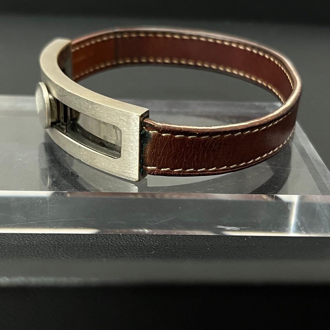 HERMES】レザーブレスレット シルバー ブラウン バングル プスプス