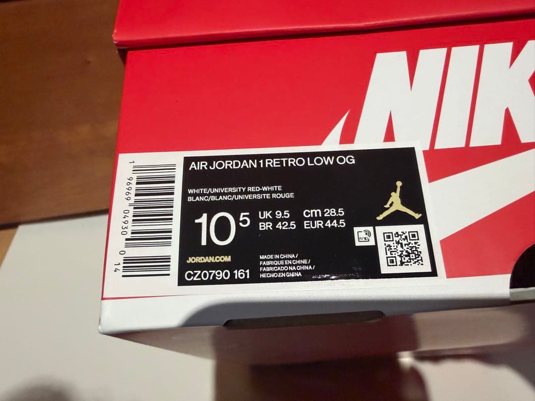 新品未使用　エアジョーダン1 LOW OG \"white/Red\" 28.5cm