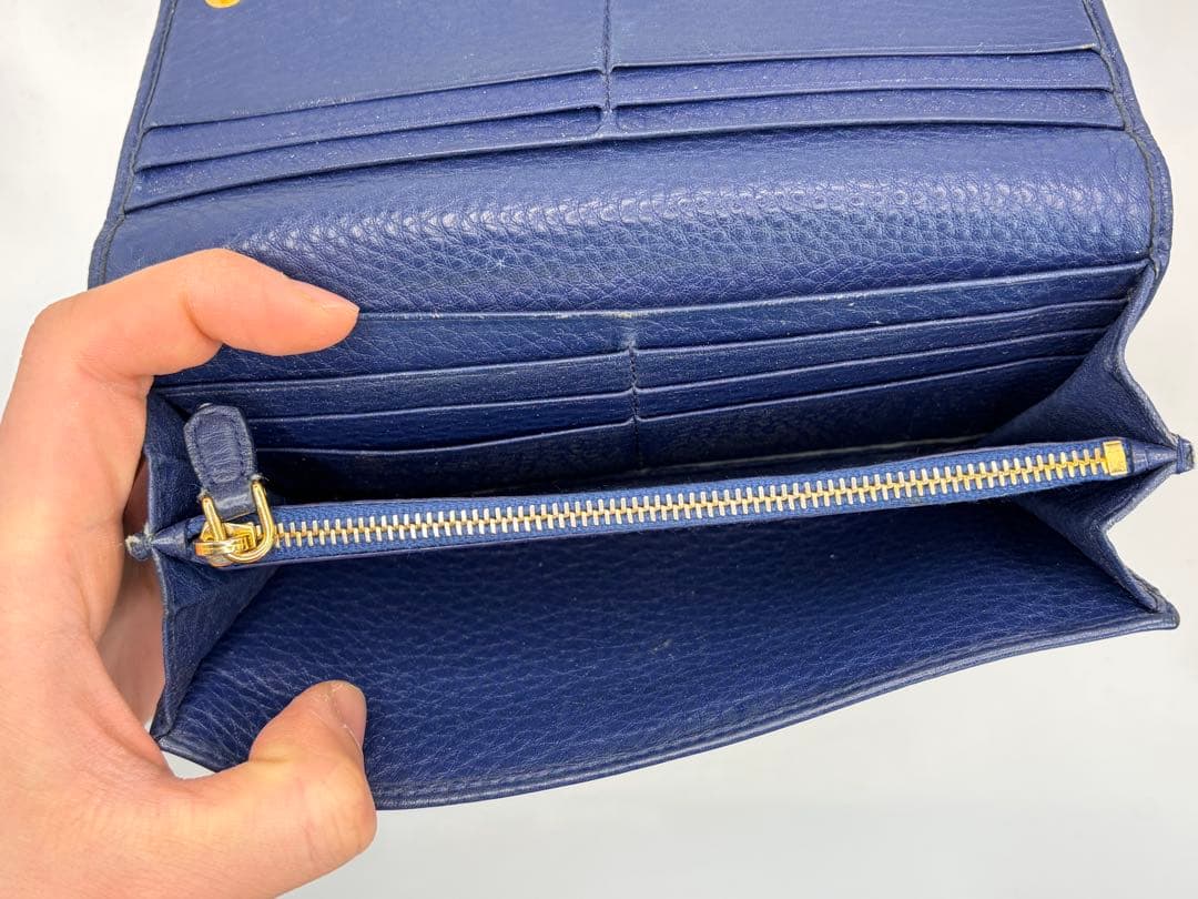 良品✨PRADA サフィアーノ メタルロゴ ネイビー 長財布 メンズ