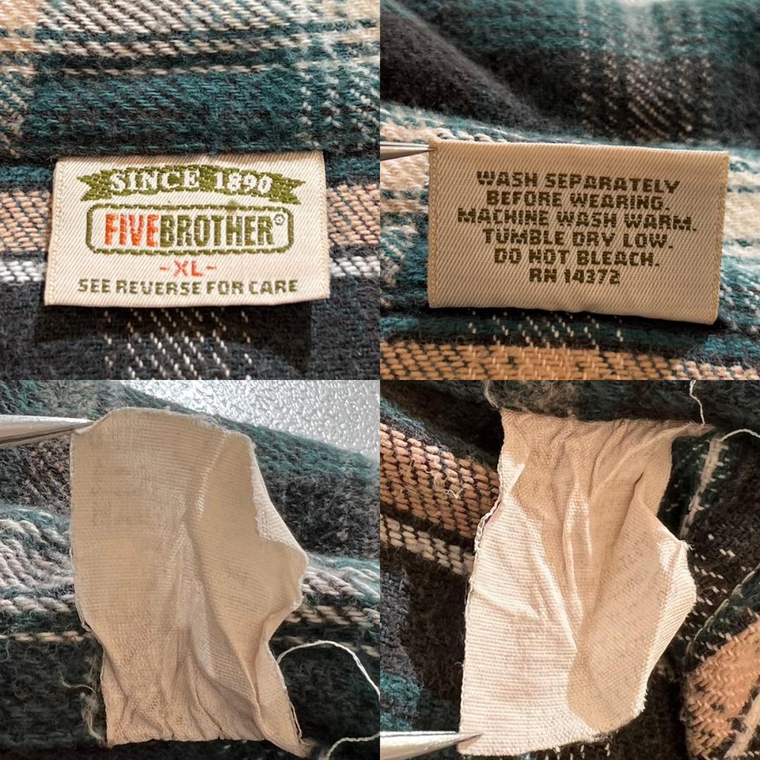 90s 好配色 FIVE BROTHER 厚手 フランネルシャツ 緑 XL