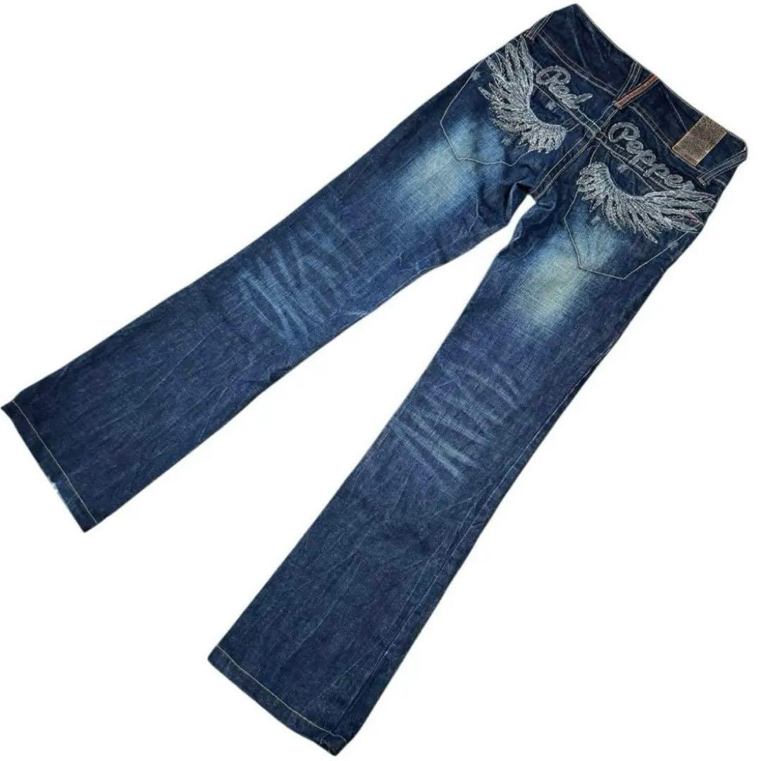 RED PEPPERレッドペッパー 天使の羽ロゴ刺繍 フレアデニムY2K 00s