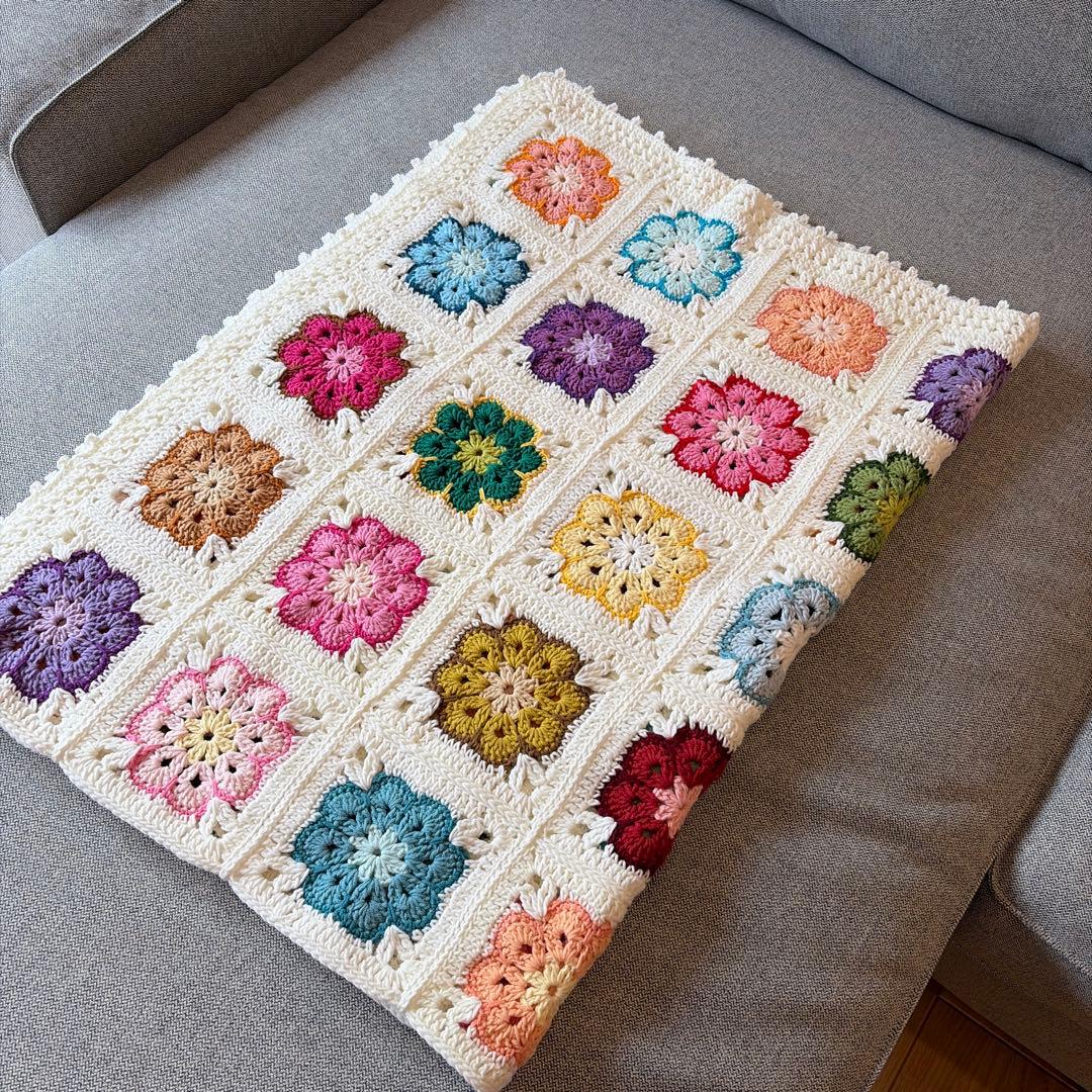 ハンドメイド アフリカンフラワー ブランケット モチーフ コットン