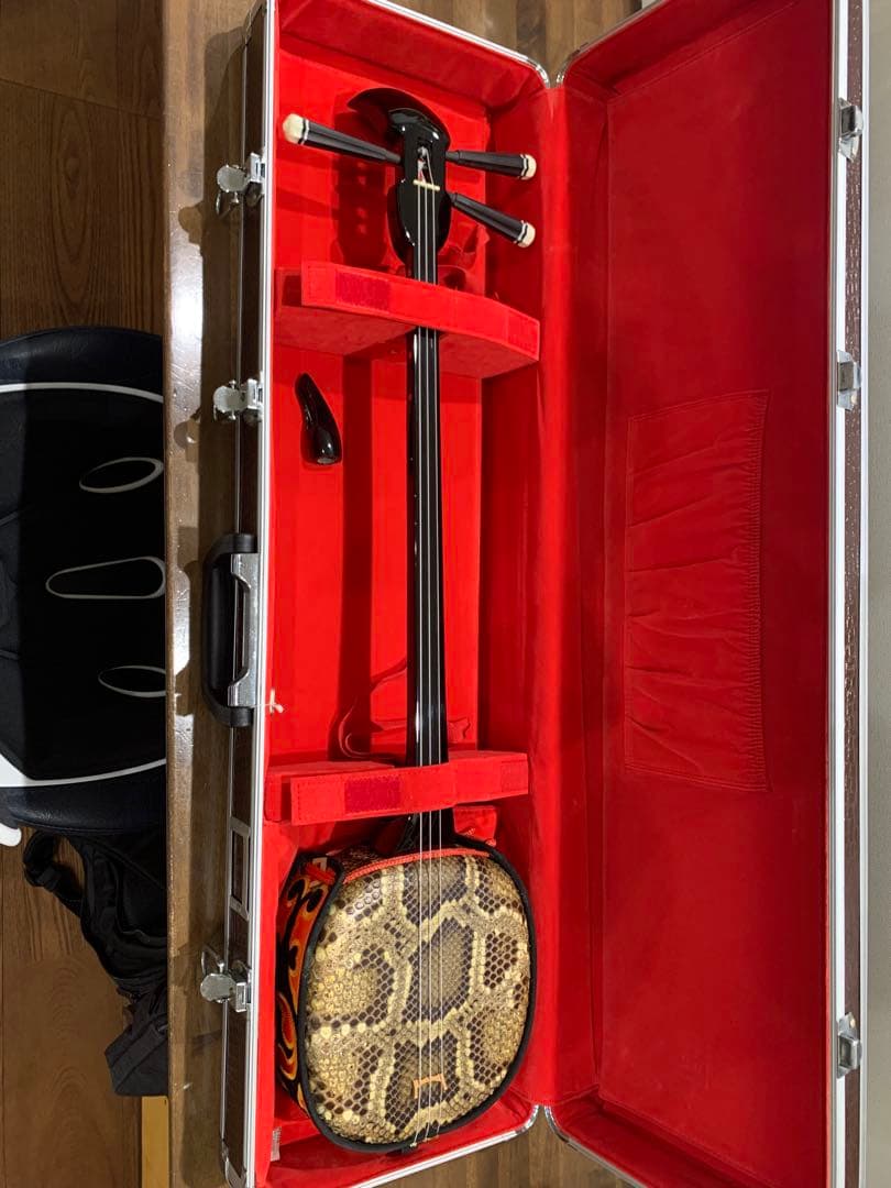 沖縄三線 ヘビ皮製 ケース付き 極美品・すぐ始められる】沖縄三線 本蛇皮張り 付属品多数 ハード