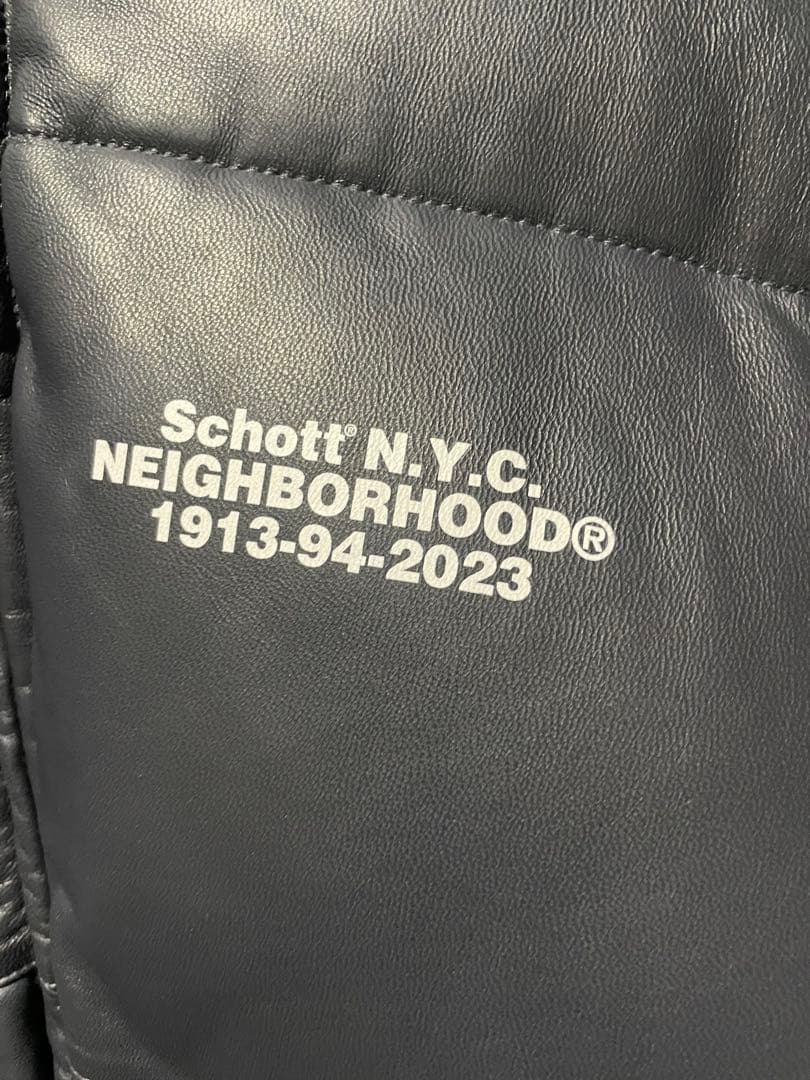 A4サイズ NEIGHBORHOOD × Schott レザーダウン サイズM ネイビー