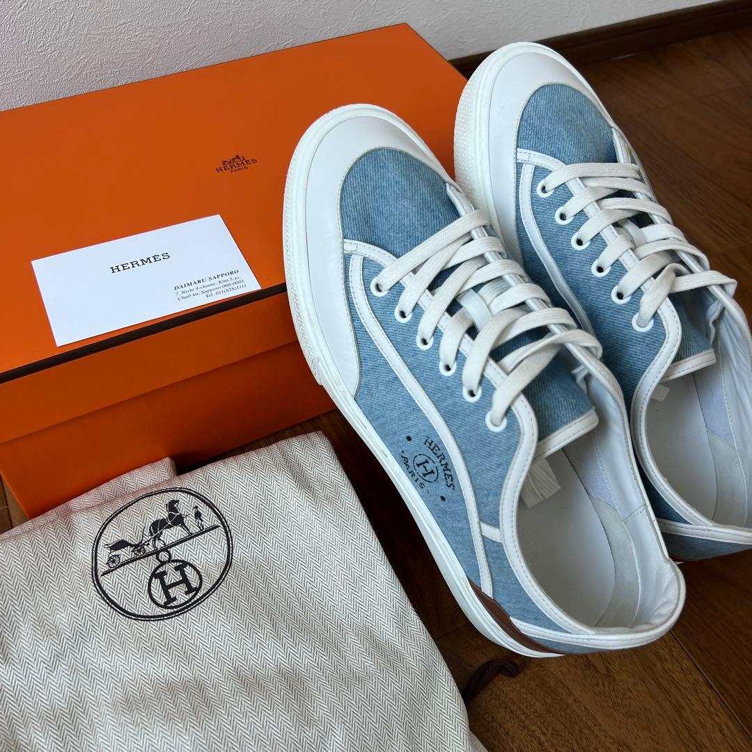 HERMES デニム ホワイト スニーカー42サイズ エルメスインパルス サイズ42 ホワイト メンズ スニーカー HERMES