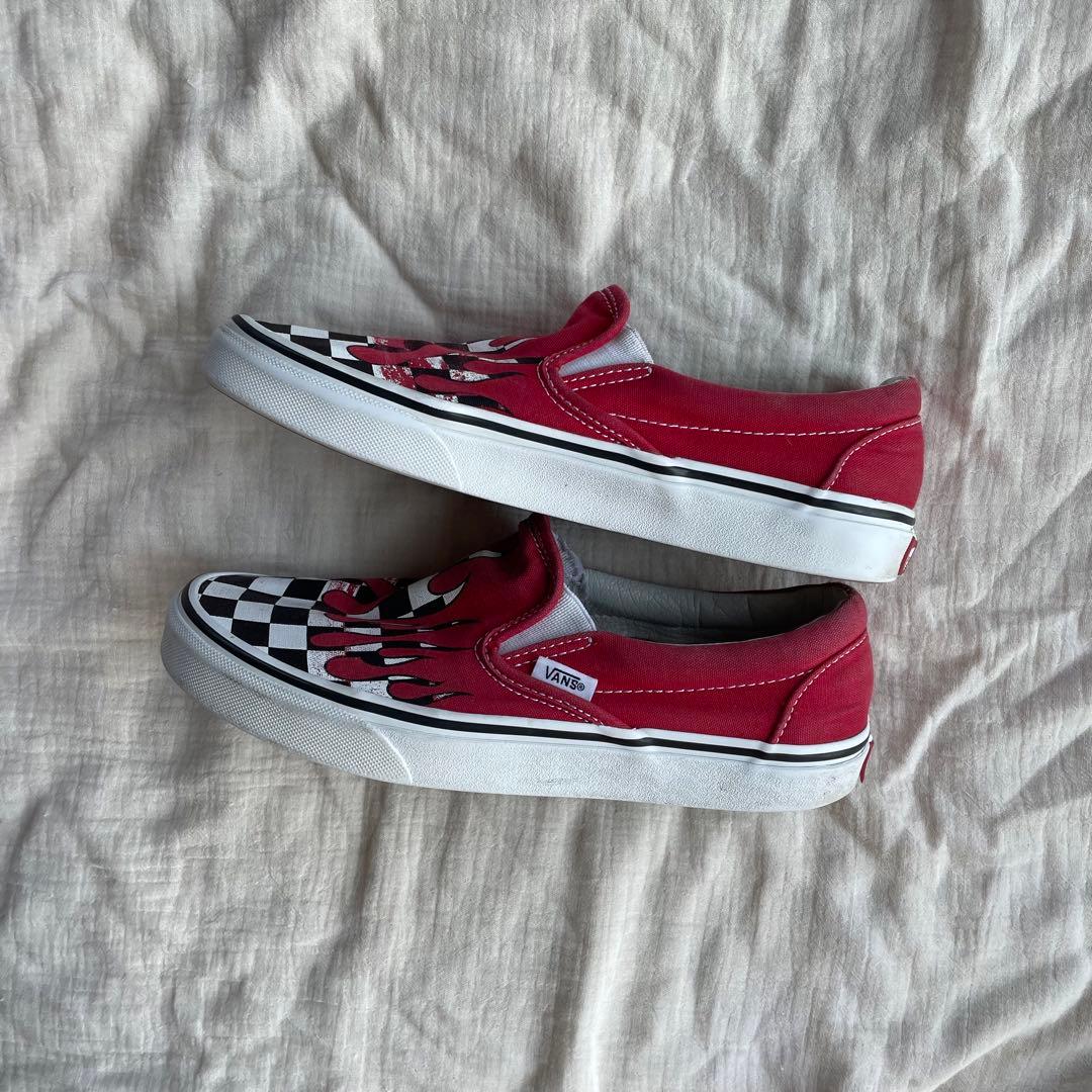 taka愛用✨】VANSスリッポン チェッカー ファイヤフレイム ワンオク