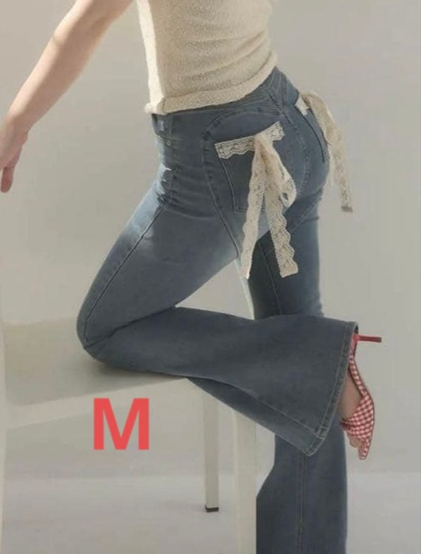 andmary Lacey ribbon heart hip denim M - メルカリ