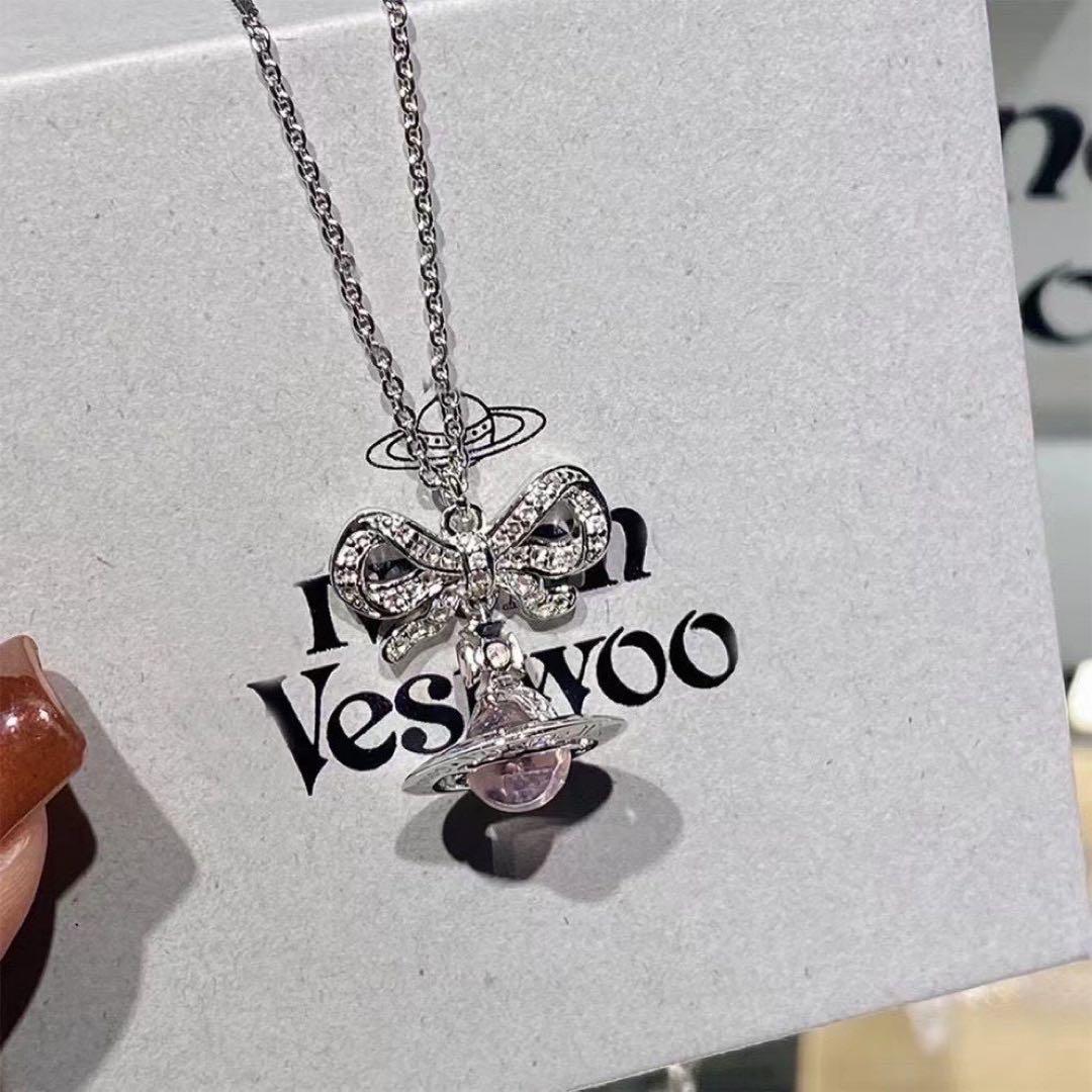 ピンク】ヴィヴィアンウエストウッド ドロップリボン ネックレス