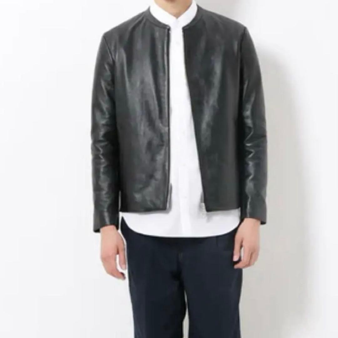 アダムエロペ レザージャケット ノーカラー ライダース M シープスキン