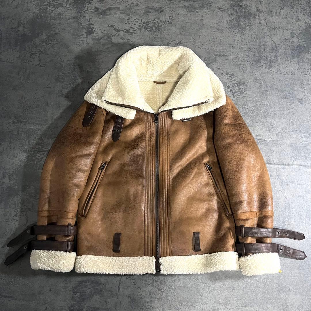 ZARA ムートンジャケット ボア フェイクレザー B3 ブラウン - メルカリ