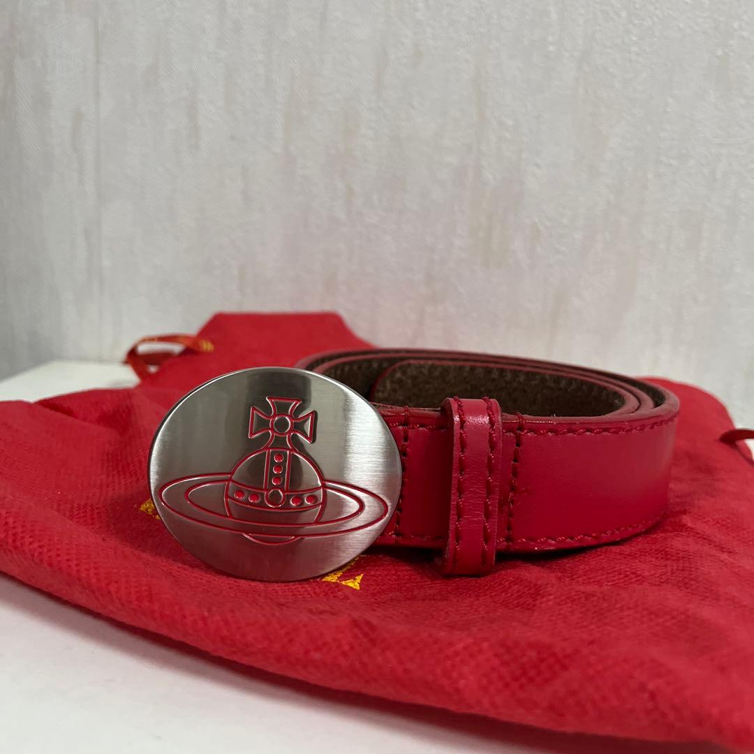 vivienne Westwoodバックル ベルト シルバー レッド レザー - メルカリ