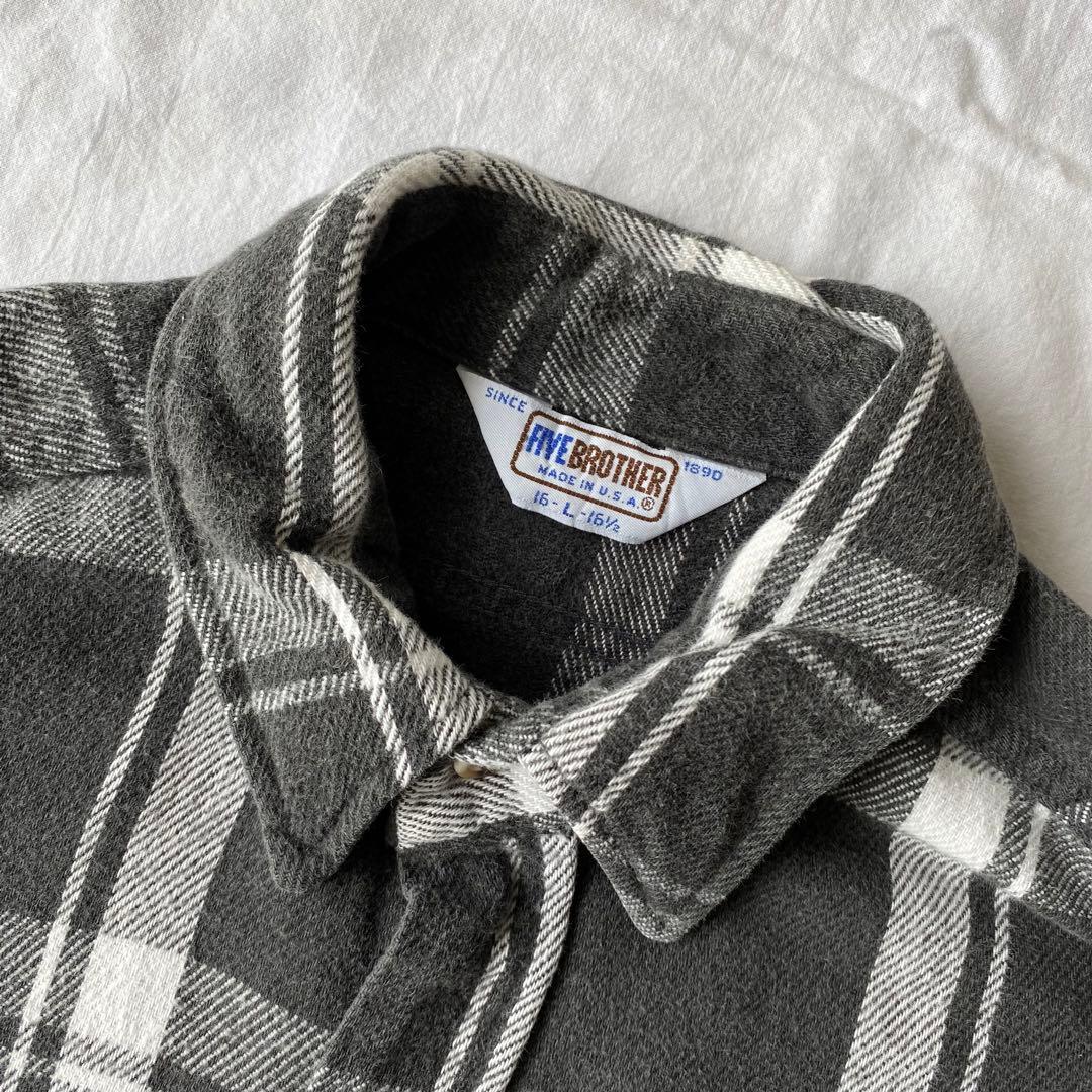80s FIVE BROTHER ヘビーネルシャツ 黒 白 - メルカリ