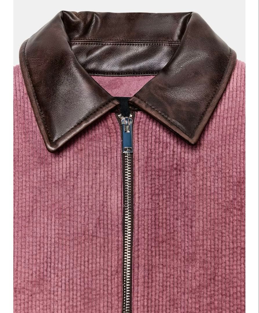 タグ付き新品☆ZARAのコーデュロイフェイクレザー襟ジャケット☆XL