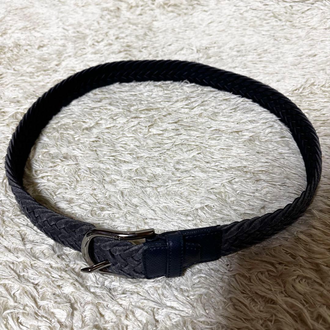 トッズ ベルト 編み込み 切替 レザー 本革 スエード ネイビー ビジネス