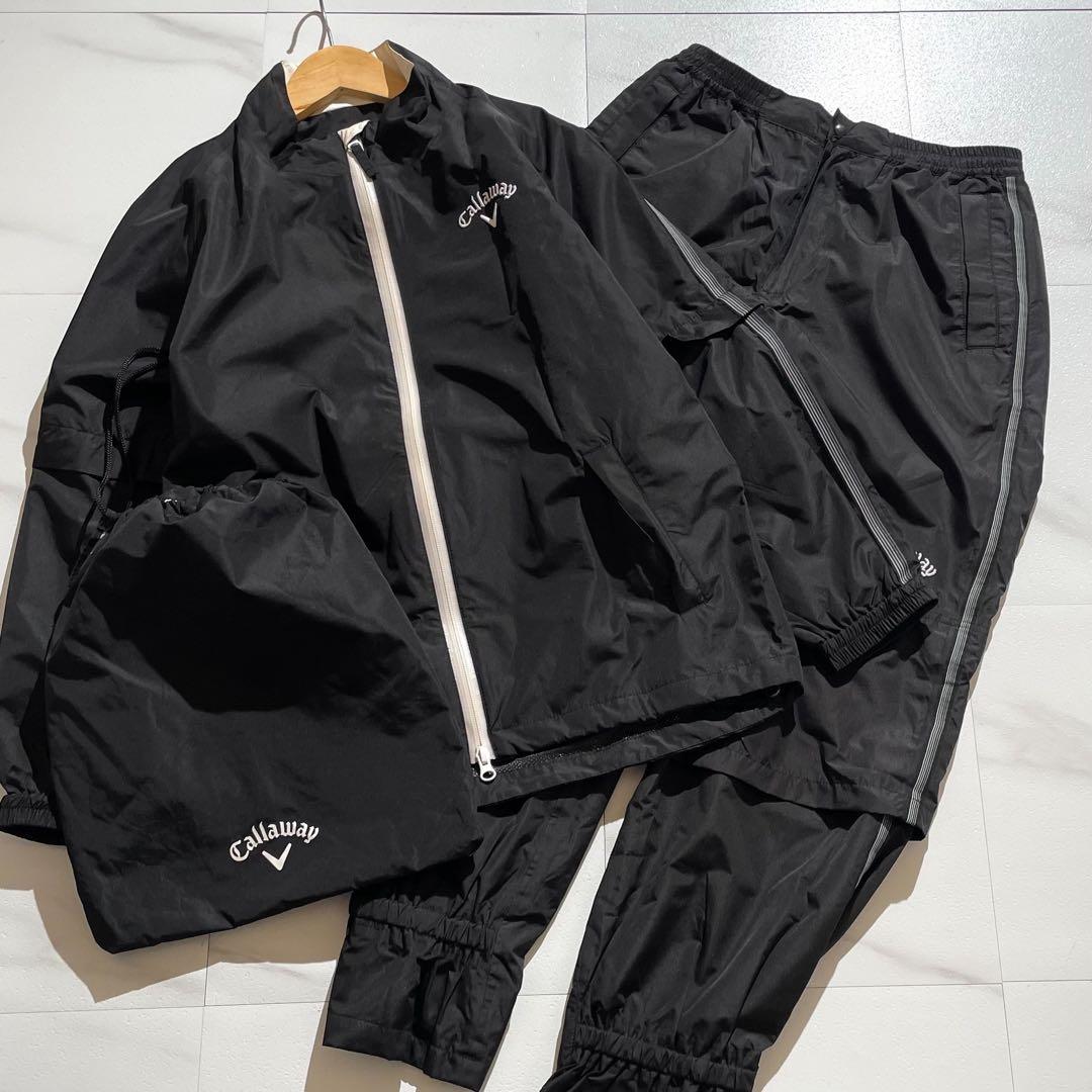 【美品✨】キャロウェイ レインウェア 2WAY ジャケット パンツ 黒 収納袋付 Callaway（キャロウェイ） セットアップ レインウェア 上下セット