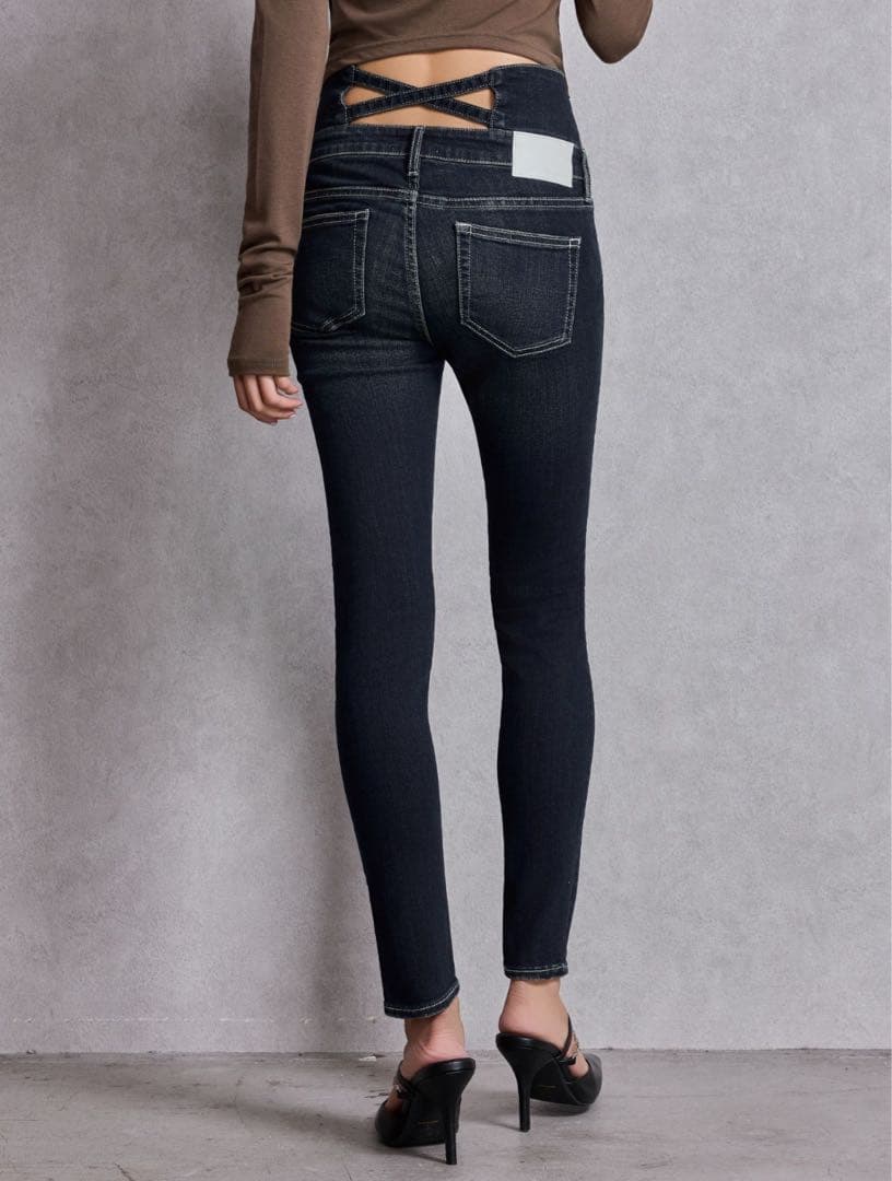 GYDA ハイウエストバッククロスダメージスキニーデニム M インディゴ