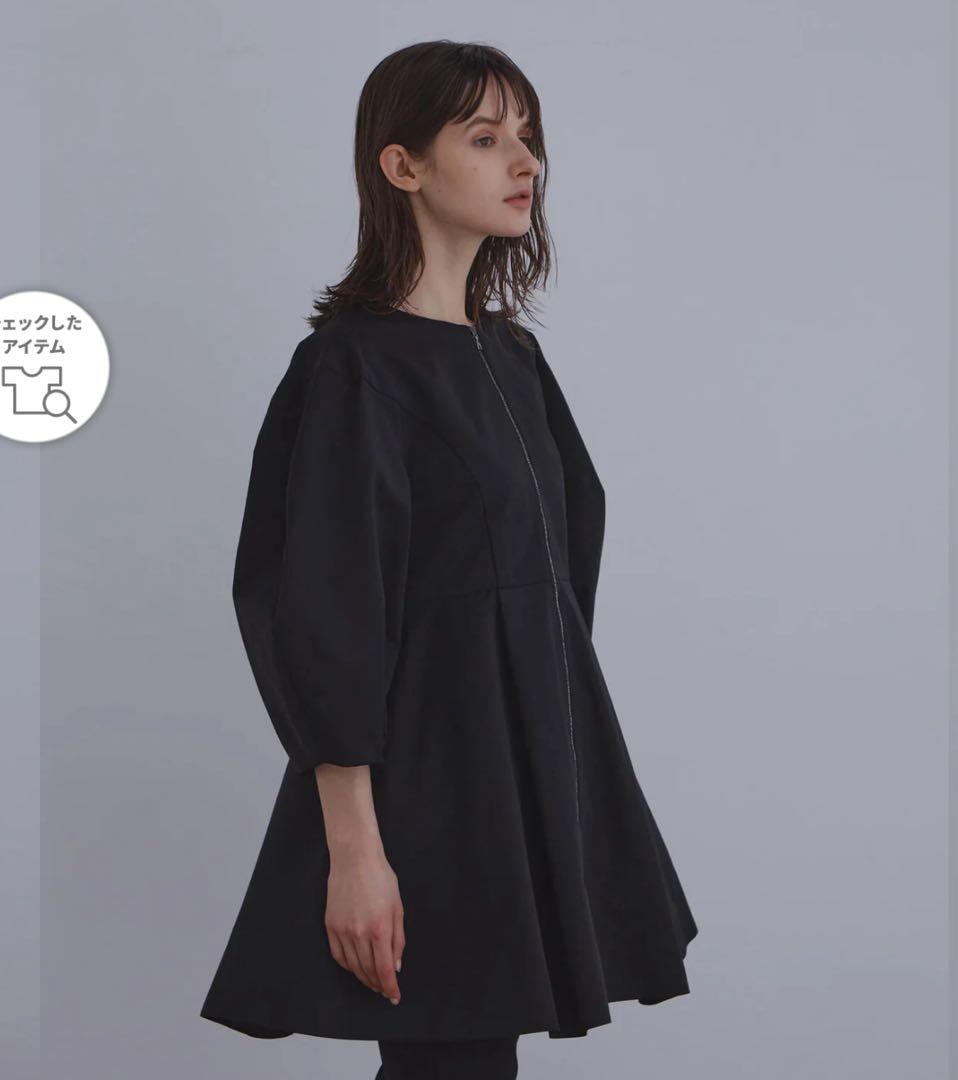美品　LE PHIL ブラックジップアップドレス風ジャケット　celford LE PHIL(ル フィル)｜コンフォートダブルクロスフレア袖ジャケット