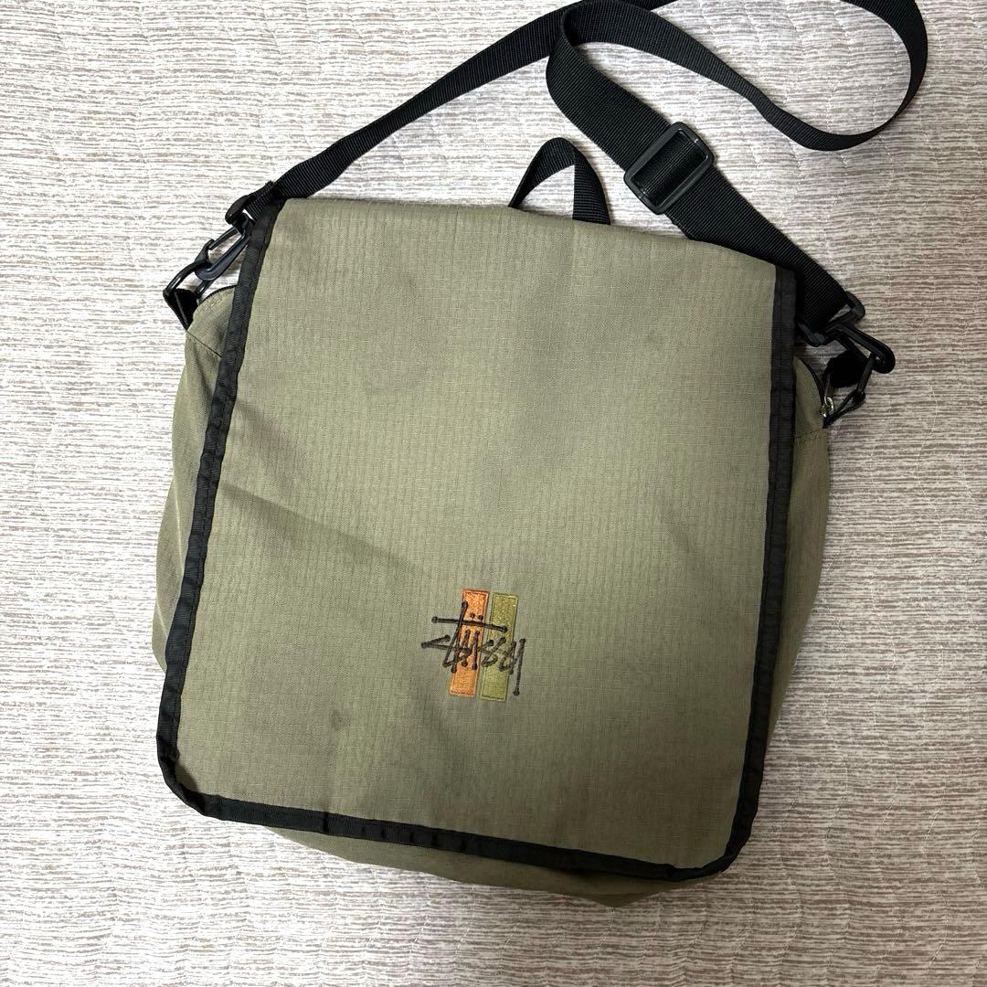 希少】90s OLD STUSSY ショルダーバッグ 紺タグ 金具 ロゴ 黒
