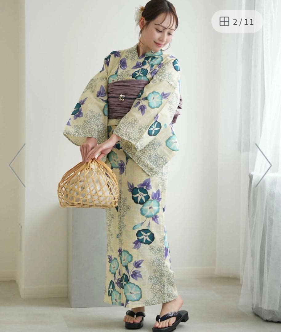 utatane 綿麻 ゆかた フリーサイズ 水色の朝顔、下駄付き utatane 浴衣 浴衣3点セット 綿麻 水色の朝顔 レディース : ZOZOTOWN