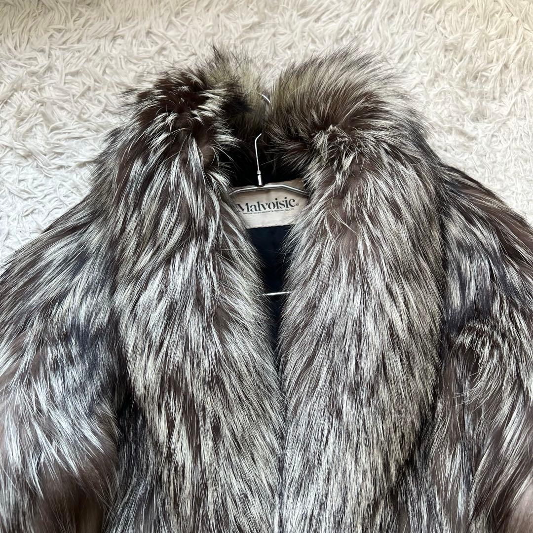肉厚◎ 総丈80cm シルバーフォックス リアルファーコート 本毛皮 狐 9