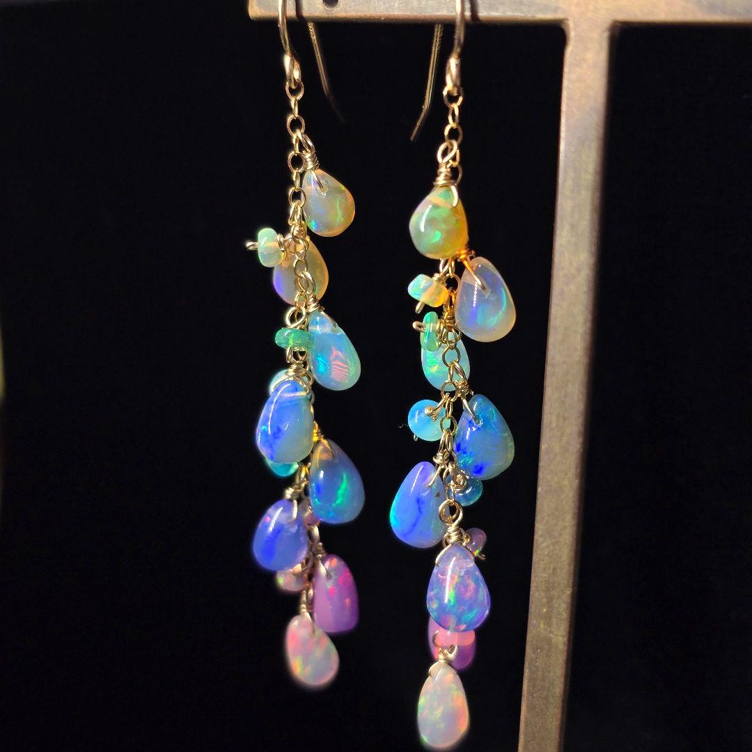 14kgf 遊色抜群カラーグラデーションオパールピアスAタイプvegagift