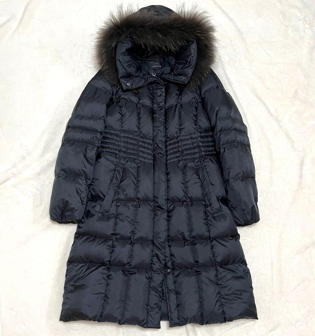 23区 ダウンコート シレータフタ Aライン フード ラクーンファー　黒38 23区 ダウンコート シレータフタ Aライン フード ラクーンファー 黒38