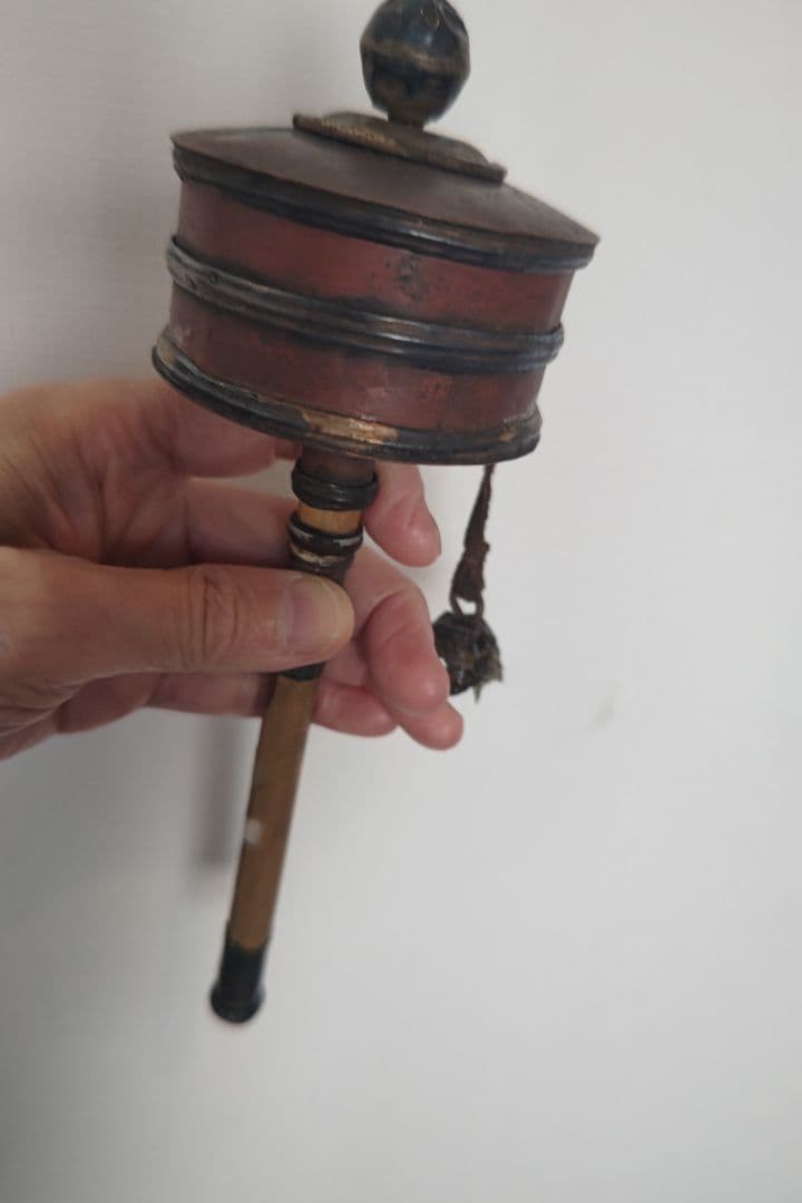 チベット、マニ車、アンティーク マニ車 チベット 宗教用品 チベタンターコイズとワイヤーアート装飾の