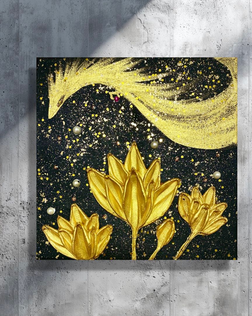 開運絵画 龍神様 金龍 蓮の花 金運 財運 金箔 運気上昇 開運 - メルカリ