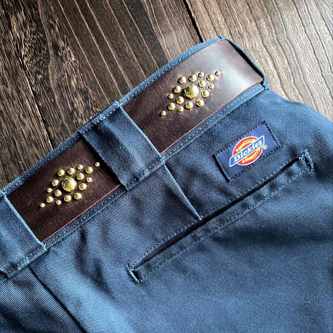 ディッキーズ874専用スタッズベルト ダークブラウン 真鍮 HTC CALEE