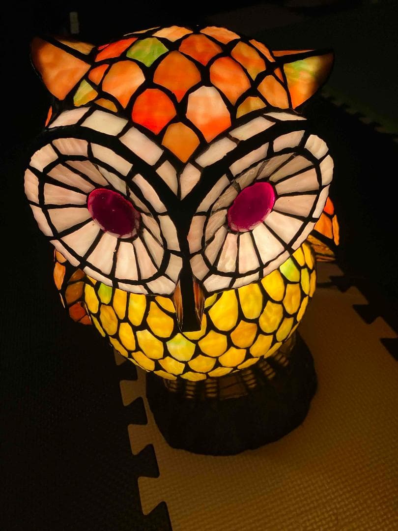 フクロウ　ステンドグラス　ランプ　ナイトランプ Amazon.co.jp : Yinhamnl レトロ ステンドグラス フクロウ ナイト