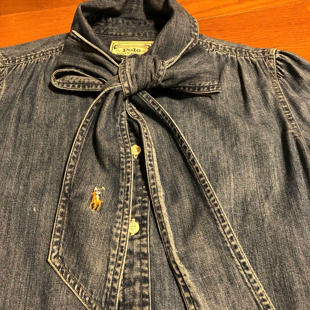 美品！ラルフローレン☆ボウタイリボン デニムシャツ - メルカリ