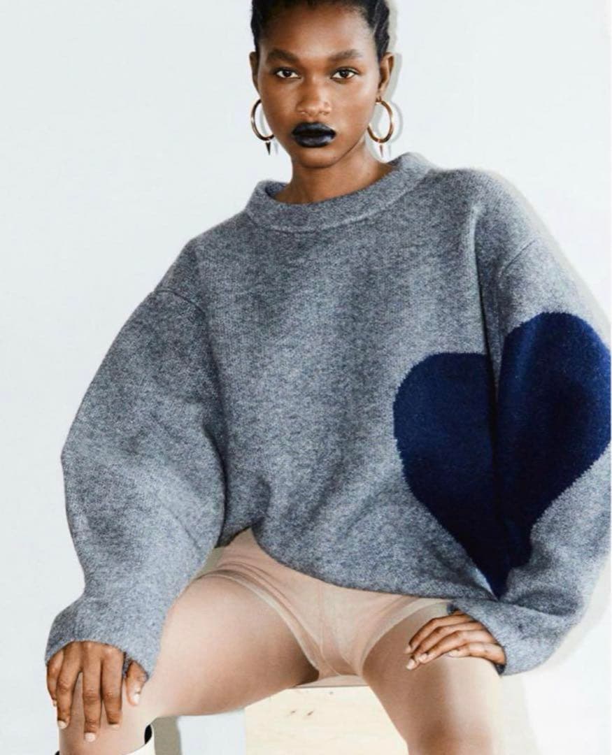 NKNIT pattern knit ハートニット GRAY NAVY 新品 - メルカリ