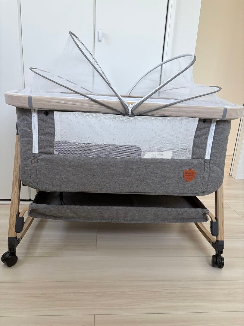 グレー) ベビーベッド グレー 蚊帳付き ベビー＆マタニティ XPPX