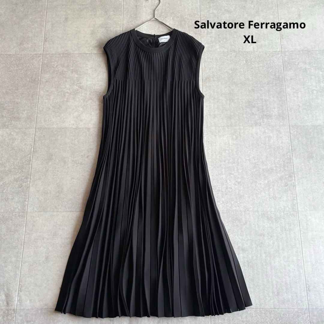 現行✨サルヴァトーレフェラガモ プリーツフレアラインワンピース ブラック XL florenza-0d.jpg