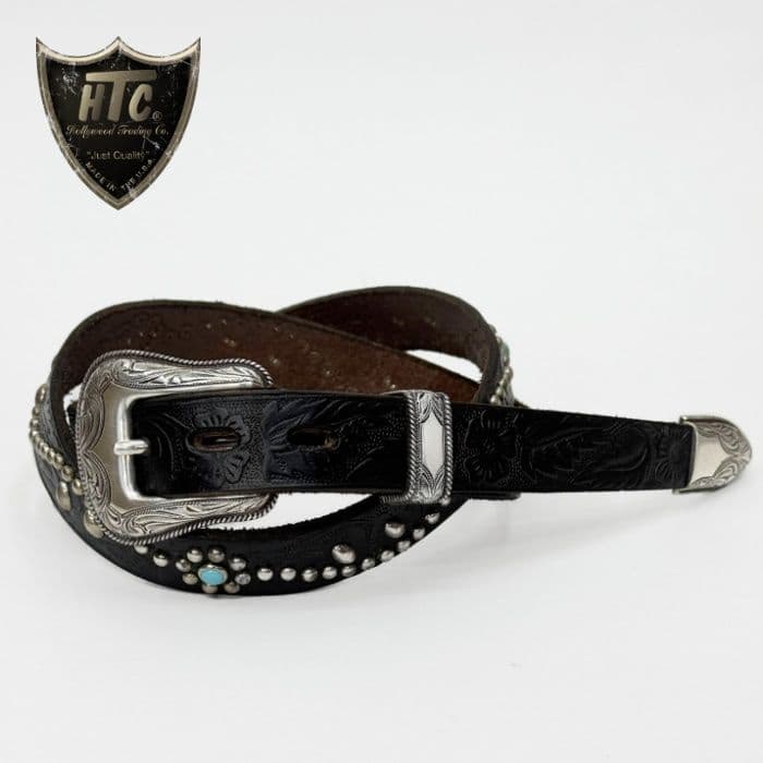 HTC WESTERN BELT エンボス加工フラワーターコイズ32新品未使用品 HTC エイチティーシー フラワースタッズ ターコイズ レザーベルト 26