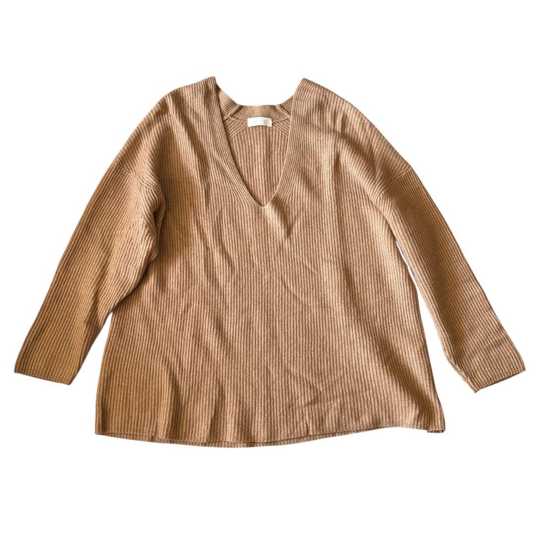 Ballsey カシミヤ混 Vネックリブニット キャメル S トゥモローランド