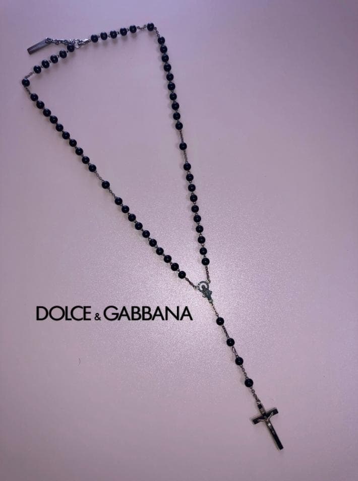 DOLCE&GABBANA ドルガバ ロザリオ ネックレス／ブラックXクローム
