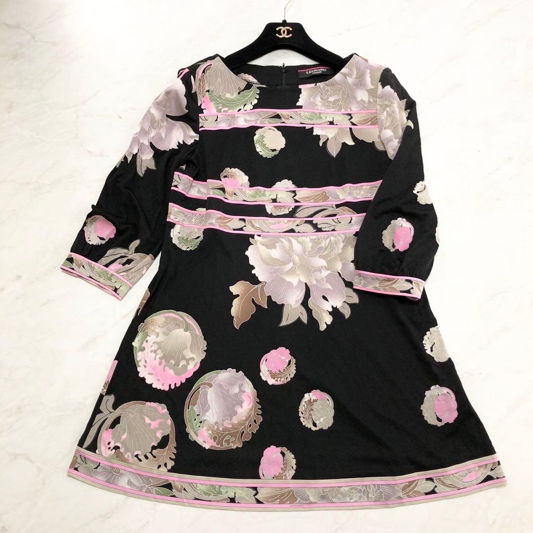 【未使用級✨️LEONARD】 カンカン素材 お花 L 黒 近年タグ チュニック LEONARD（チュニック）のフリマアイテム一覧