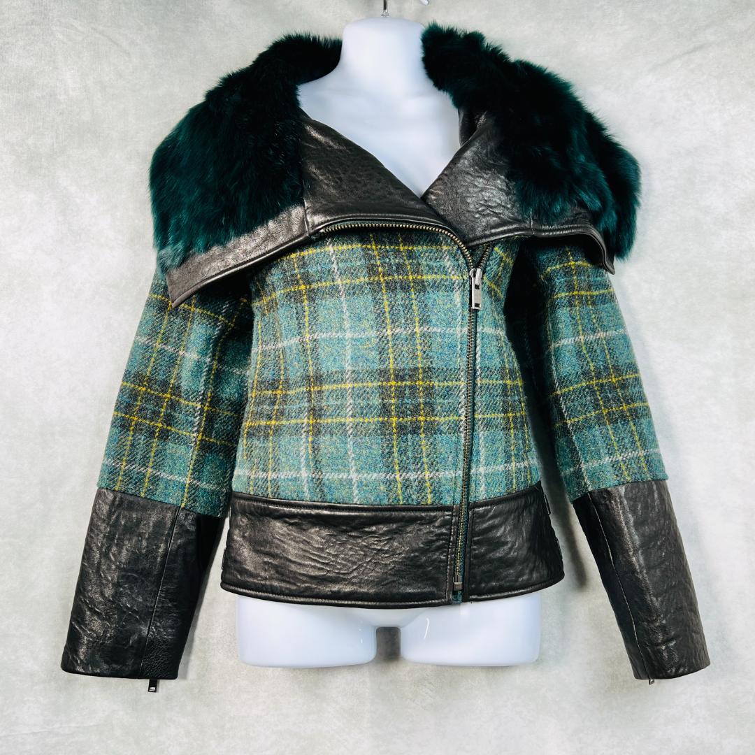 【ハリスツイード×バナナパブリック】ライダースジャケット　リアルファー　ラム革 gb1806-03_1.jpg