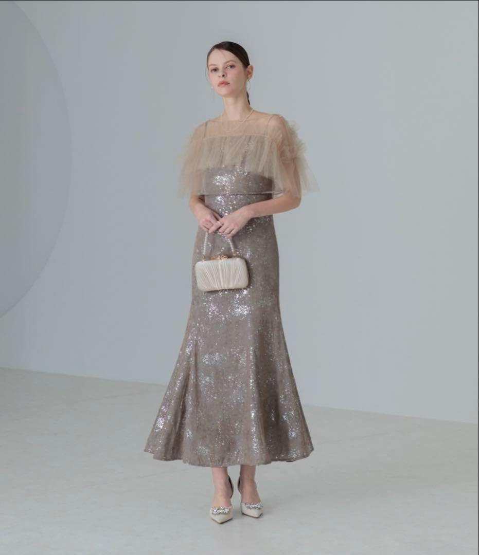 【新品】Leja チュールフリルボレロペイントマーメイドドレス　M レジャ Leja チュールフリルボレロペイントマーメイドドレスワンピース