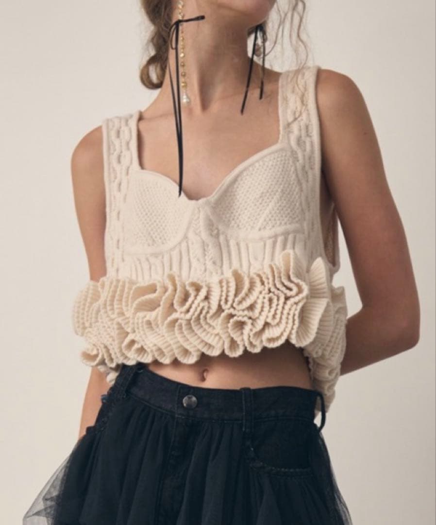 ラベルエチュード ニッティングパターンボリュームフリルボレロニット セール】ニッティングパターンボリュームフリルボレロニット（ニット