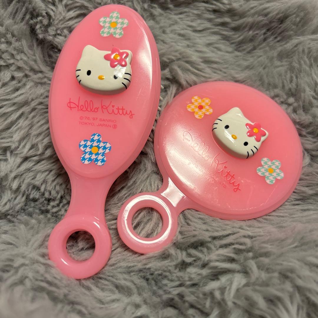 カオハナ ハローキティ ポーチ付き くし ミラー セット ピンク