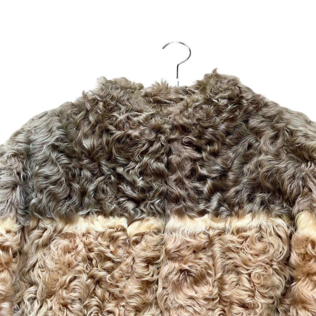 希少デザイン ラムファー リアルファーコート 本毛皮 バイカラー XL