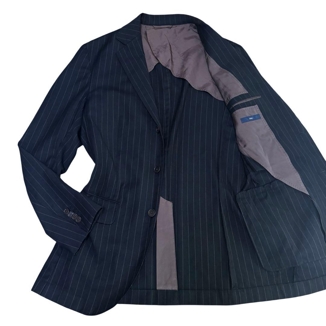 美品☆SHIPS テーラードジャケット ロロピアーナ 濃紺 ストライプ L