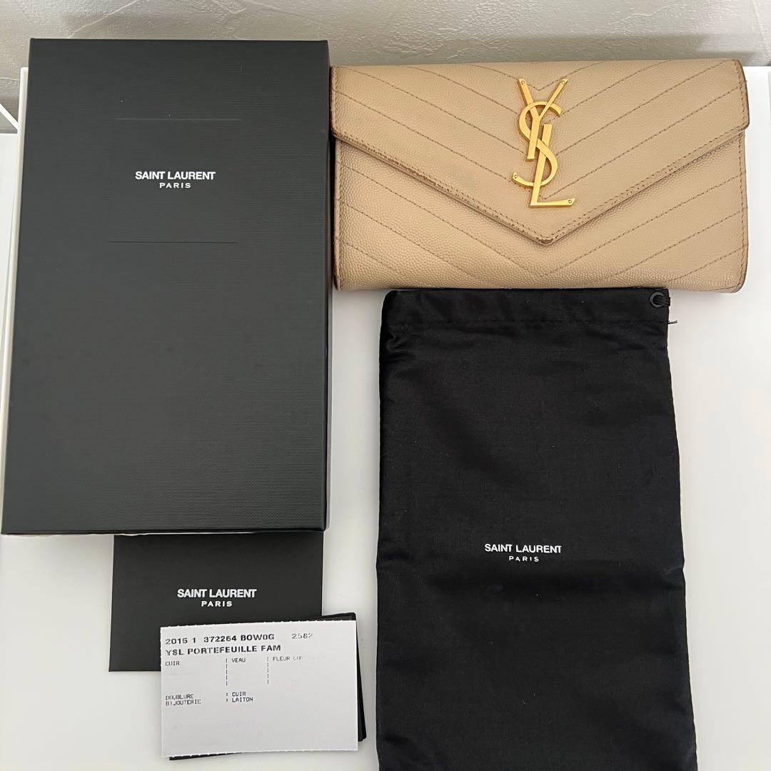 Saint Laurent サンローラン 長財布 ヌード ベージュ キルティング