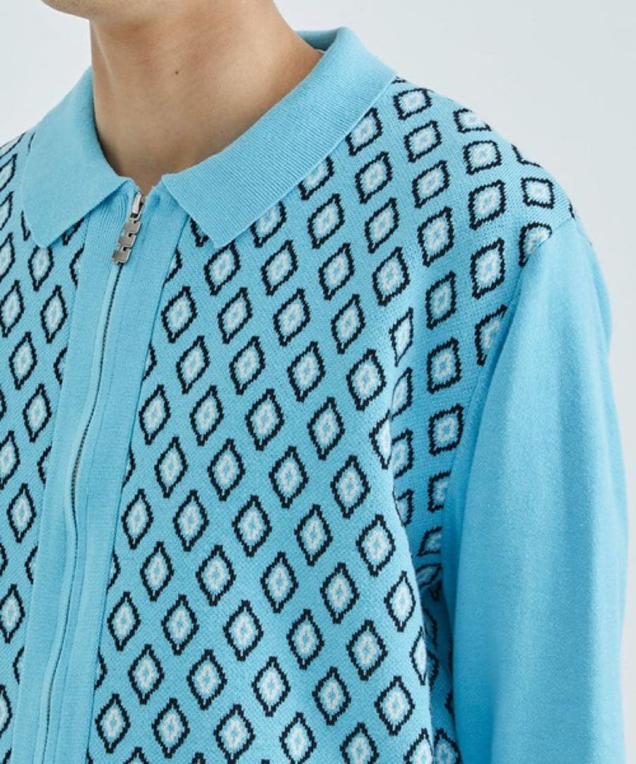 トップス TTT_MSW diamond knit polo TTT_MSW - TTT_MSW Diamond Knit Polo ブルー 新品 タグ付き XLの通販