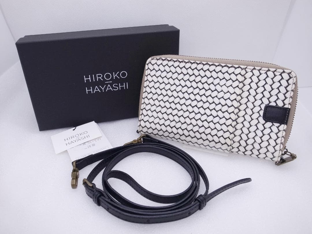 E) 美品 ヒロコハヤシ オッティカ ショルダー ウォレット 長財布 牛革